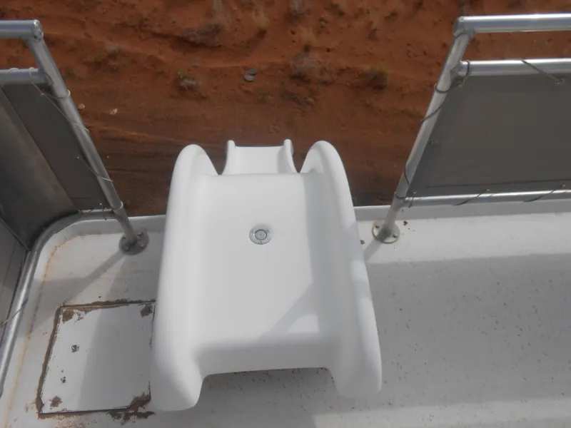 Slide: The Image of 1994 Stardust Cruisers houseboat slide with metal railings, viewed from above. - 34