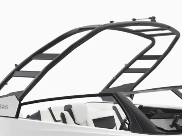 Slide: The Image of 2025 Yamaha Boats 222S with sleek black wakeboard tower and modern interior design. - 29