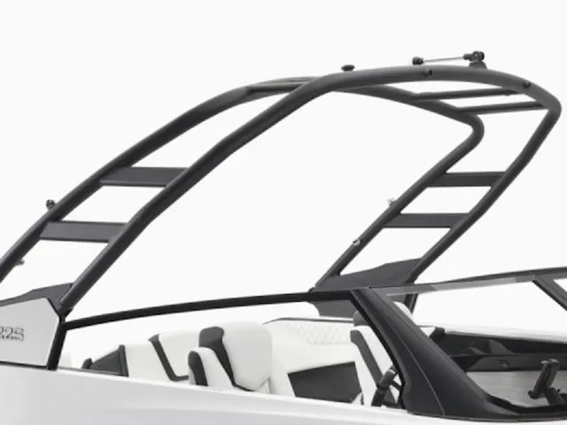 Slide: The Image of 2025 Yamaha Boats 222S with sleek black framework and modern interior design. - 28