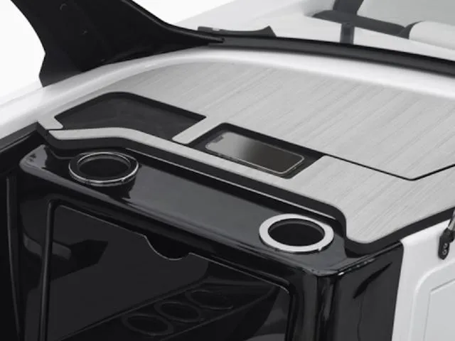 Slide: The Image of 2025 Yamaha Boats 222SD interior detail with cup holders and sleek design. - 39