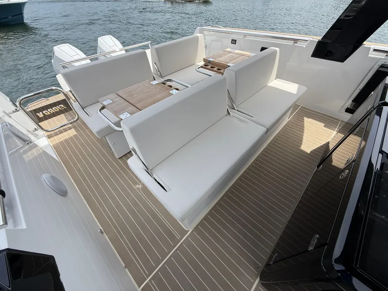 Slide: The Image of 2025 Fjord 39 XP yacht with spacious seating and elegant deck design. - 35