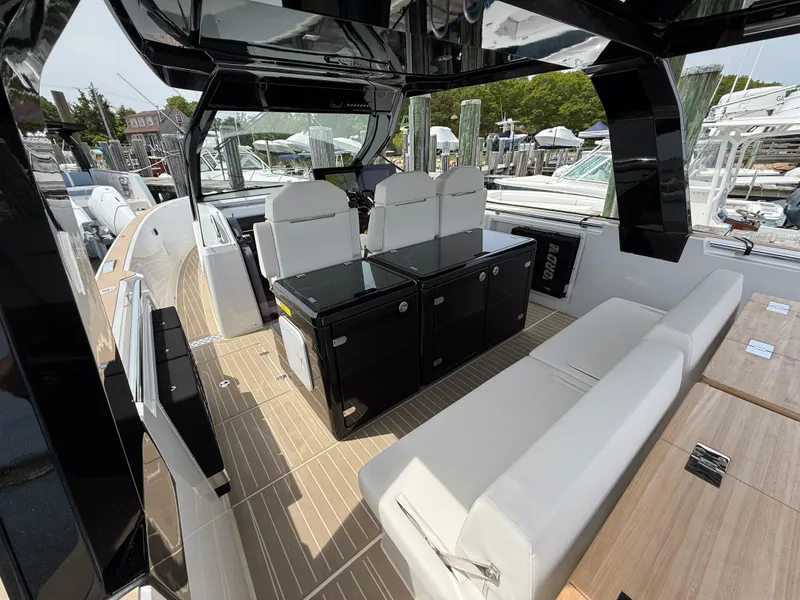 Slide: The Image of 2025 Fjord 39 XP yacht interior with sleek seating and modern design. - 37