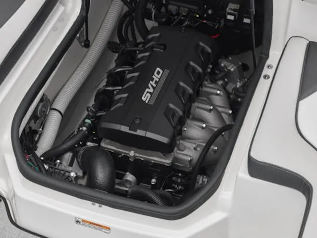 Slide: The Image of 2025 Yamaha Boats 195S engine compartment with SVHO engine detail. - 25