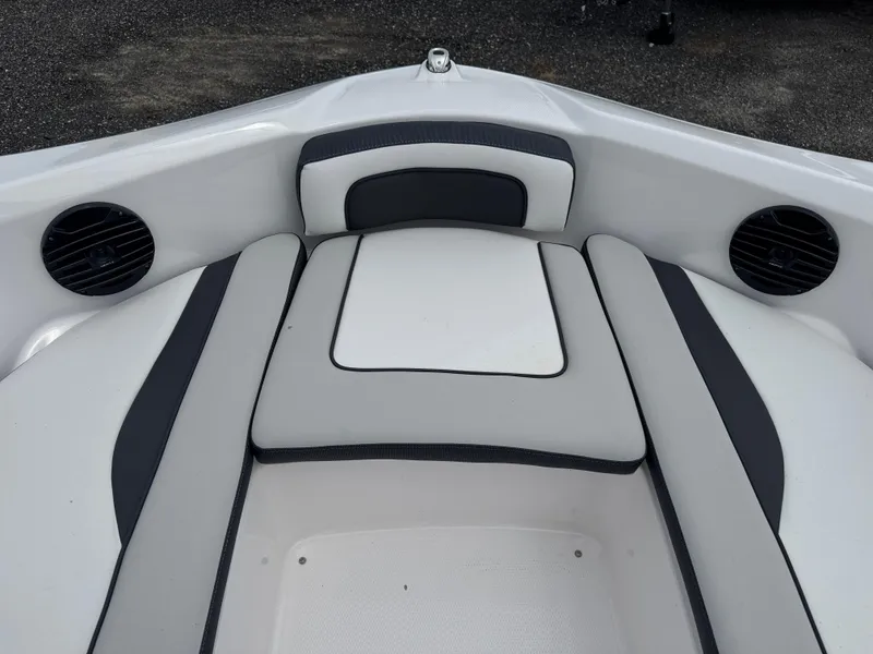 Slide: The Image of 2025 Yamaha Boats 195S interior seating with sleek design and integrated speakers. - 8