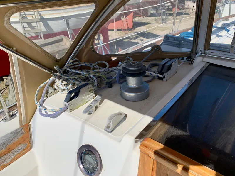 Slide: The Image of Cockpit of 1986 Sabre 36 sailboat with winch and ropes. - 21