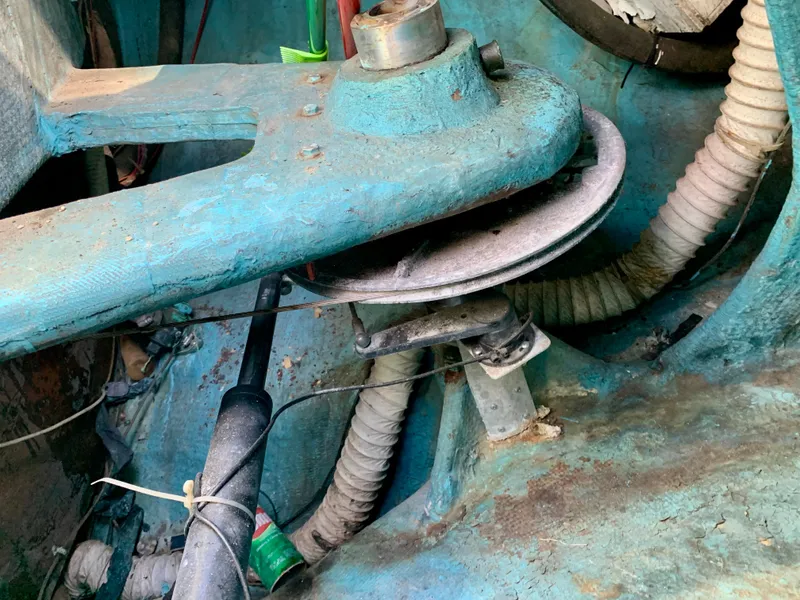Slide: The Image of Interior view of a 1986 Sabre 36 sailboat showing mechanical components and wiring. - 47