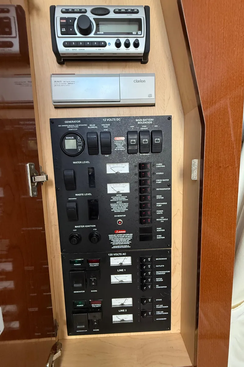 Slide: The Image of Control panel of a 2008 Sea Ray 340 Sundancer boat with audio system. - 30