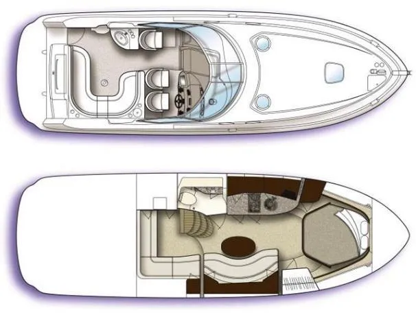 Slide: The Image of 2008 Sea Ray 340 Sundancer boat layout, featuring cockpit and cabin design. - 31