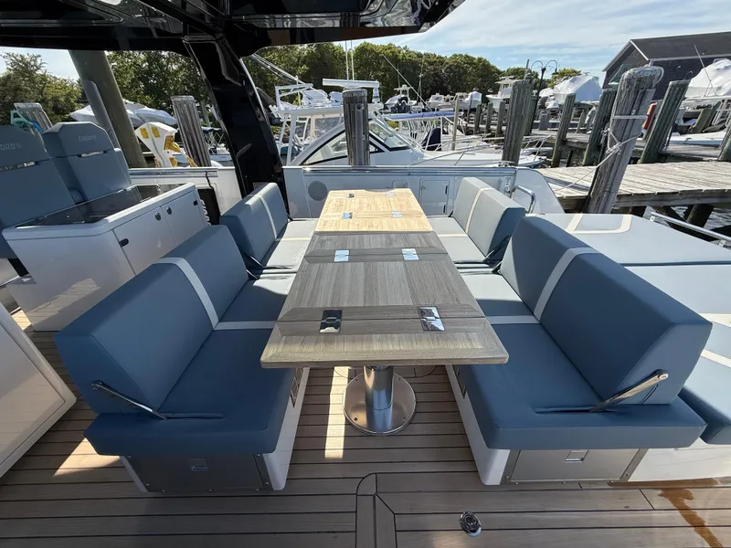 Slide: The Image of Luxurious seating area on 2025 Fjord 41 XP yacht with sleek design and modern amenities. - 43
