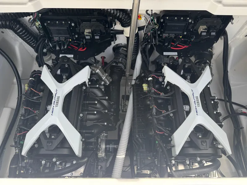 Slide: The Image of 2025 Yamaha Boats 252S engine compartment showcasing dual powerful engines. - 20