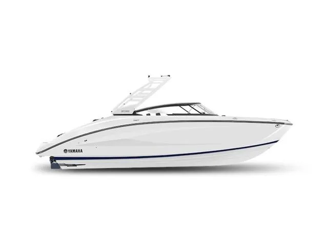 Slide: The Image of 2025 Yamaha Boats 252S, sleek white design, side view, modern features. - 35