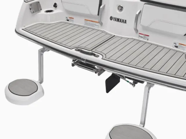 Slide: The Image of 2025 Yamaha Boats 252S swim platform with sleek design and integrated features. - 38