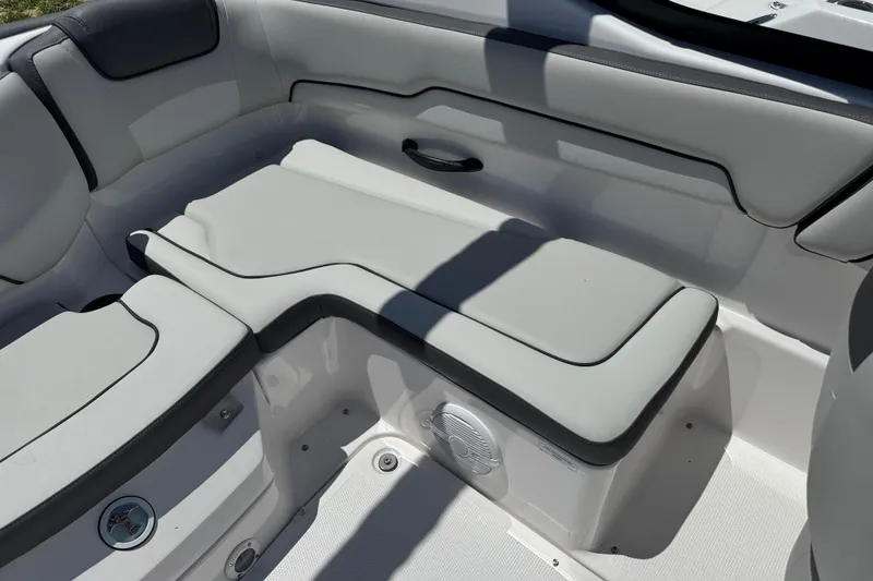 Slide: The Image of Interior seating of 2025 Yamaha Boats SX190, featuring sleek, modern design and comfortable cushions. - 12