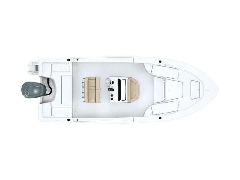 Slide: The Image of 2024 Sportsman Masters 227 Bay boat, top view, showcasing seating and deck layout. - 15