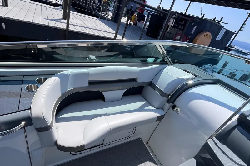 Slide: The Image of 2017 Formula 370 Super Sport boat interior with sleek seating and modern design. - 19