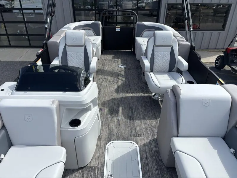 Slide: The Image of 2025 Godfrey SWEETWATER 2286 SB pontoon boat with luxurious seating and modern design. - 10