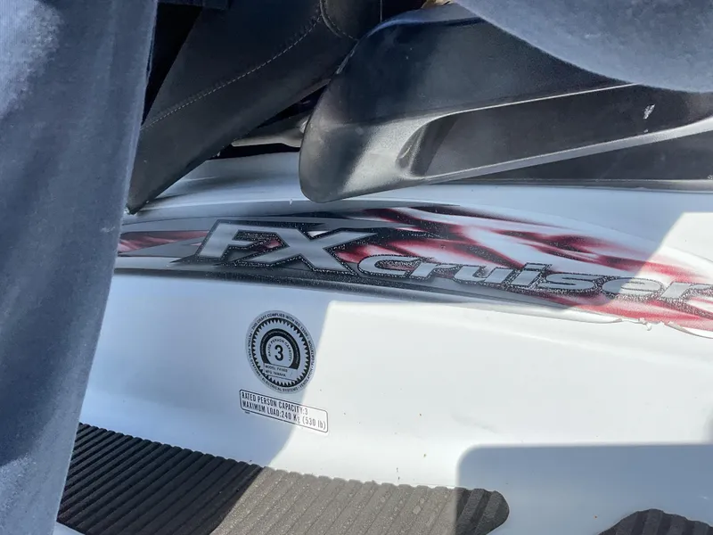 Slide: The Image of 2005 Yamaha WaveRunner FX Cruiser close-up, showcasing model branding and seat detail. - 7