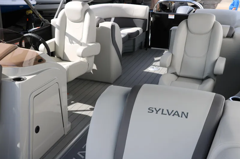 Slide: The Image of Interior of 2025 Sylvan Mirage X3 pontoon boat with luxurious seating. - 15