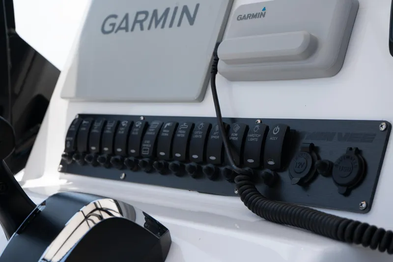 Slide: The Image of Control panel of 2026 Twin Vee 22 Baycat with Garmin electronics. - 23