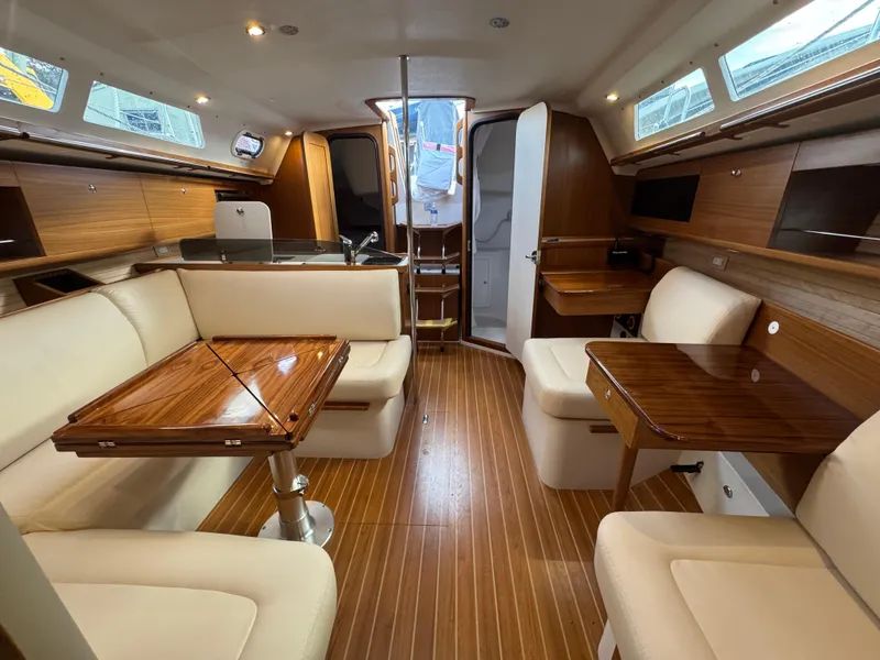 Slide: The Image of Luxurious interior of 2026 Catalina 356 yacht with elegant wood finish and seating. - 28