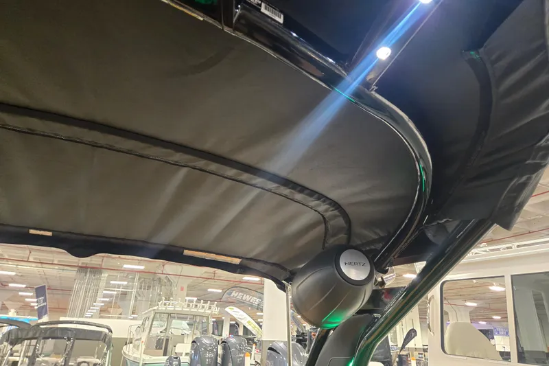 Slide: The Image of Interior view of 2025 Princecraft Vogue 25 RL boat canopy with speaker system. - 21