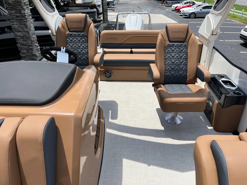 Slide: The Image of Luxurious interior of 2026 Harris Grand Mariner 250 pontoon boat with plush seating. - 16