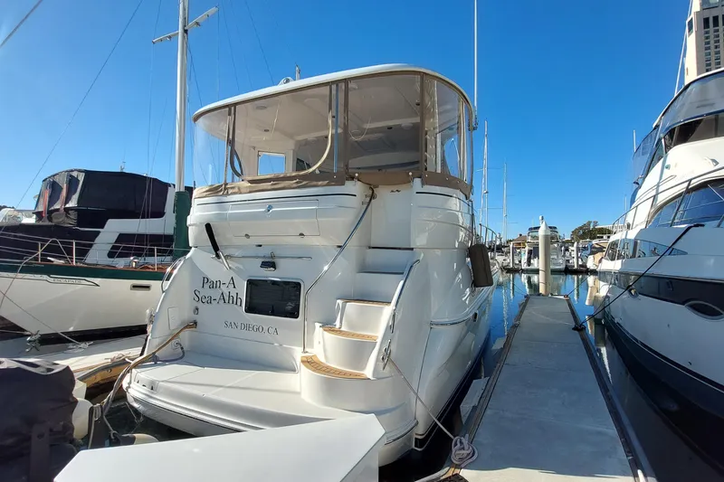 Slide: The Image of 2004 Sea Ray 390 Motor Yacht docked in San Diego marina, rear view. - 5