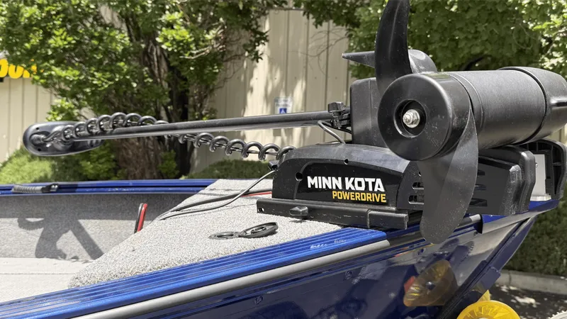 Slide: The Image of 2024 G3 Angler V164 F boat with Minn Kota PowerDrive trolling motor. - 4