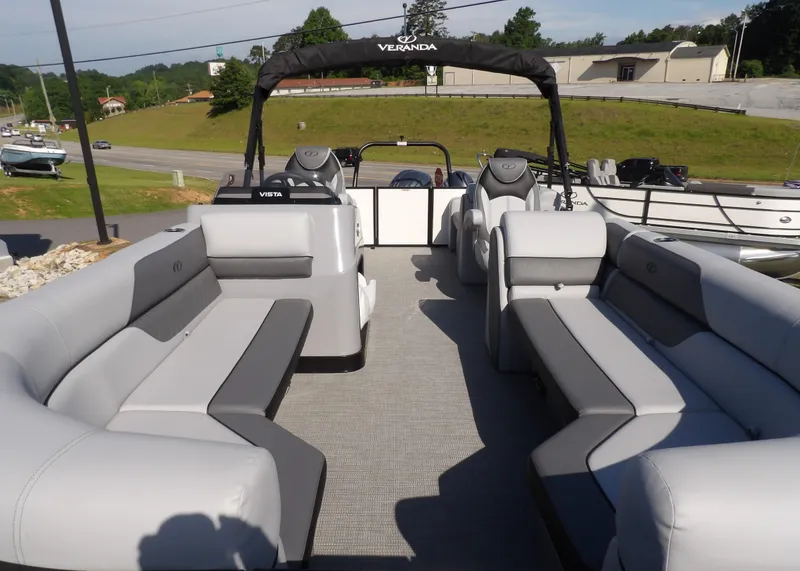 Slide: The Image of 2025 Veranda VISTA SPORT 22 pontoon boat with spacious seating and sleek design. - 11