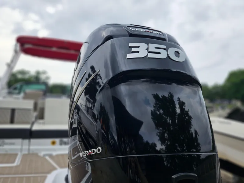 Slide: The Image of Outboard motor on 2023 Monterey M-65 boat, featuring Verado 350 horsepower engine. - 3