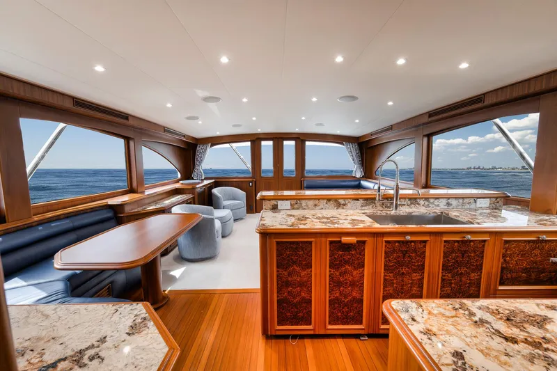 Slide: The Image of Luxurious interior of 2011 Jim Smith Custom Sportfish yacht with elegant wood and marble finishes. - 35