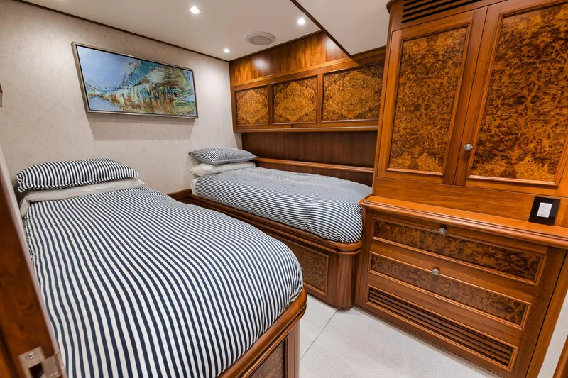 Slide: The Image of Luxurious twin bedroom in 2011 Jim Smith Custom Sportfish yacht with wood cabinetry. - 41