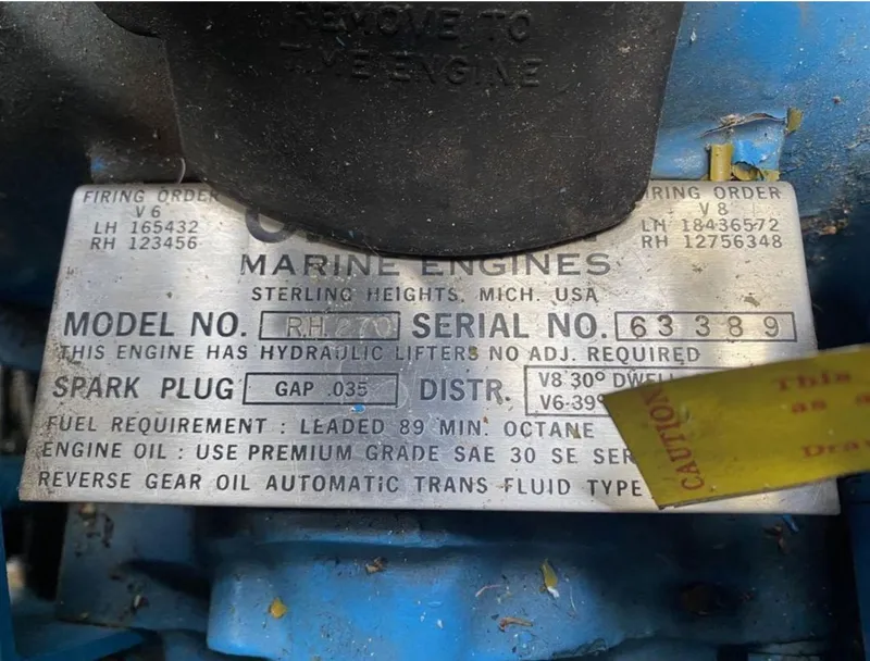 Slide: The Image of Engine of 1987 Chris-Craft 320 Amerosport boat, featuring Crusader Marine components. - 27