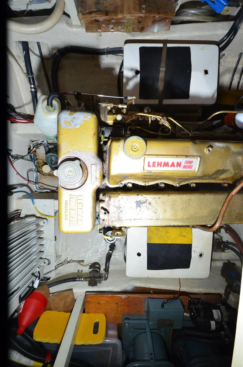 Slide: The Image of Engine room of 1978 Grand Banks 36 Classic with Lehman diesel engine. - 47
