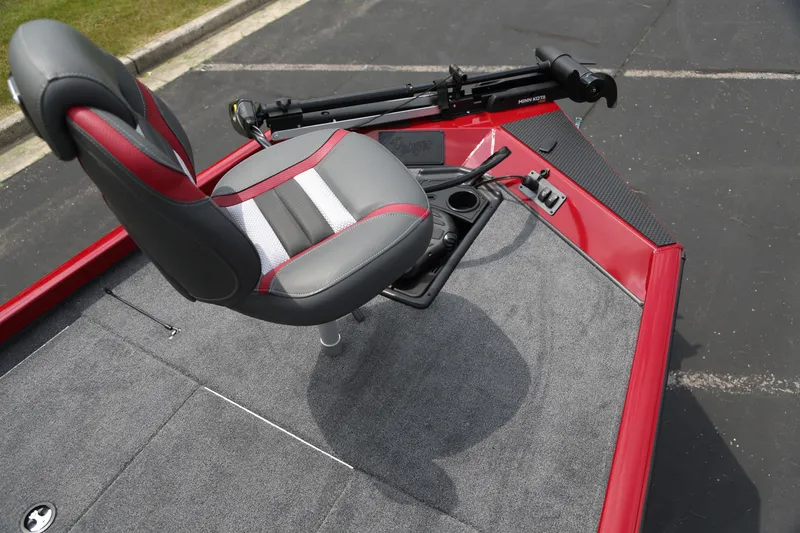 Slide: The Image of 2025 Ranger RT188 boat deck with seat and trolling motor. - 2