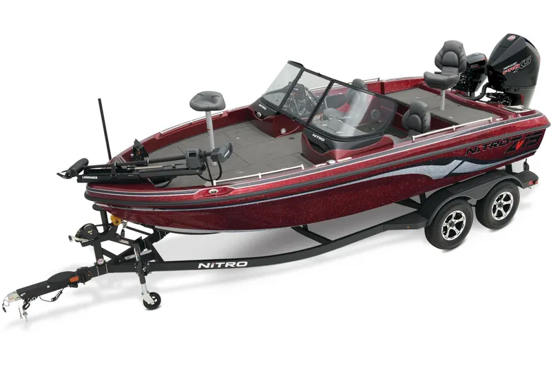 The Image of 2025 Nitro ZV19 Pro boat with red bow on display in showroom. - 0