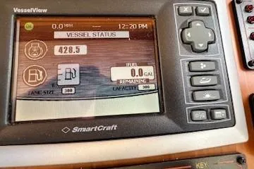 Slide: The Image of SmartCraft vessel display showing status, speed, and fuel details for 2009 Marine Trader 36 Euro Sedan. - 35