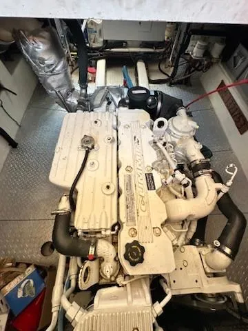 Slide: The Image of Engine room of a 2009 Marine Trader 36 Euro Sedan boat, showcasing mechanical components. - 45