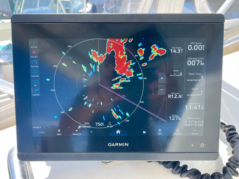 Slide: The Image of Garmin marine radar display on 1988 Bertram 43 Convertible boat. - 14