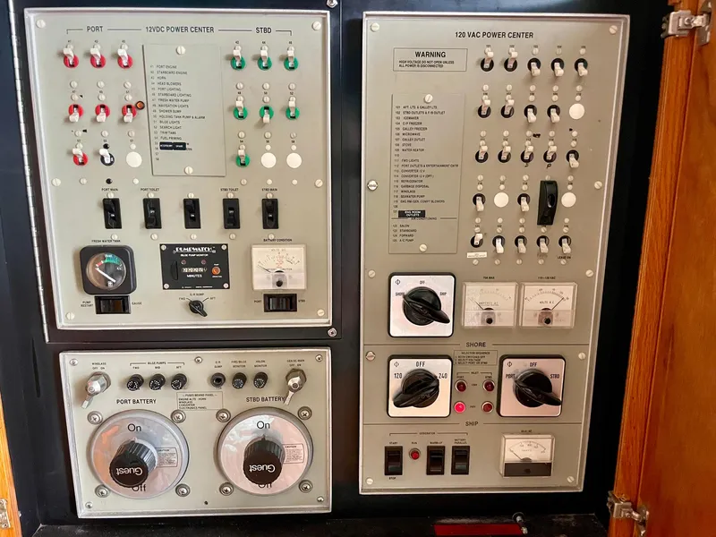 Slide: The Image of Electrical control panel on a 1988 Bertram 43 Convertible boat. - 27