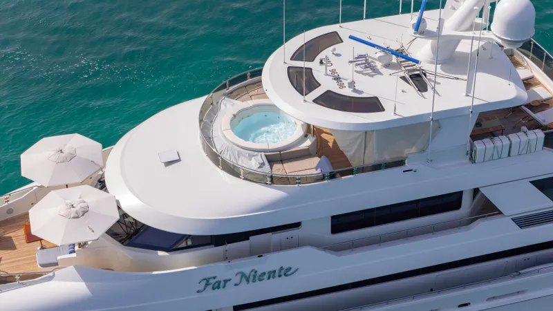 Slide: The Image of Luxurious 2014 Westport 40M yacht with jacuzzi and sun umbrellas on deck. - 18