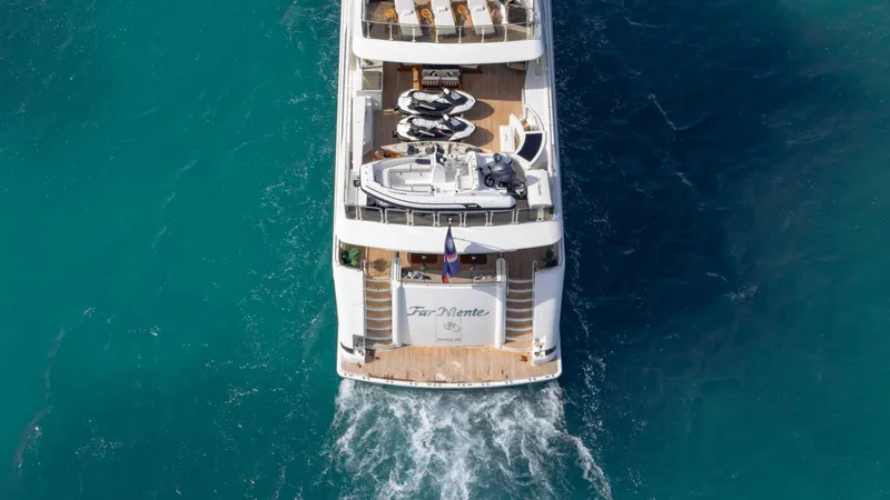 Slide: The Image of Aerial view of 2014 Westport 40M yacht cruising in clear blue waters. - 22