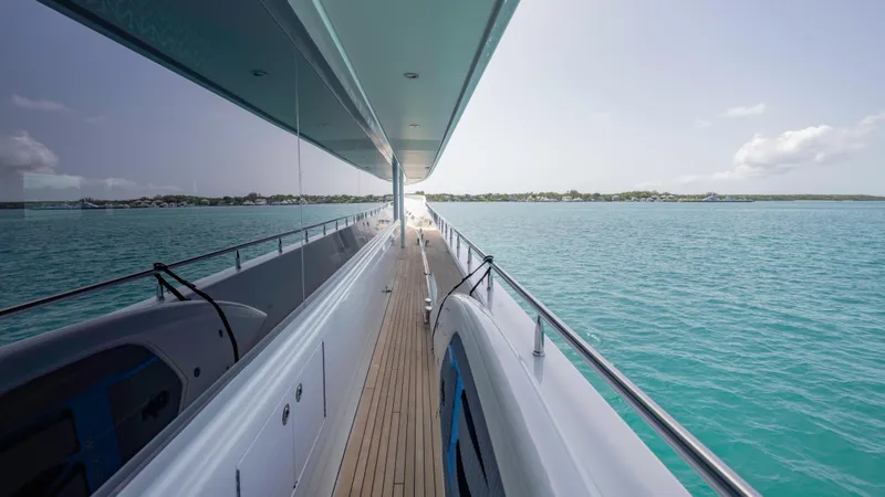 Slide: The Image of Luxurious 2014 Westport 40M yacht deck with ocean view and sleek design. - 39