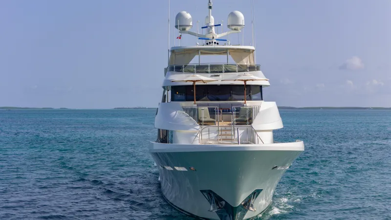 Slide: The Image of Luxury Westport 40M yacht from 2014 on open sea, front view. - 7