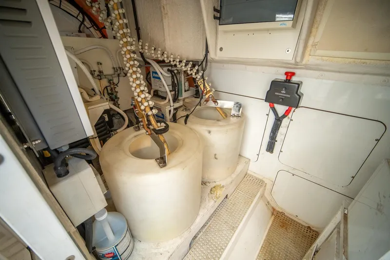 Slide: The Image of Engine room of 2009 Princess F54 yacht with equipment and wiring. - 106