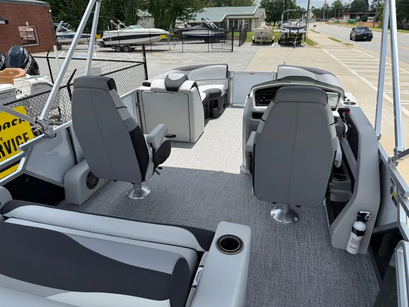 Slide: The Image of 2025 Avalon LSZ Versatile Rear Bench pontoon boat with spacious seating and modern design. - 20