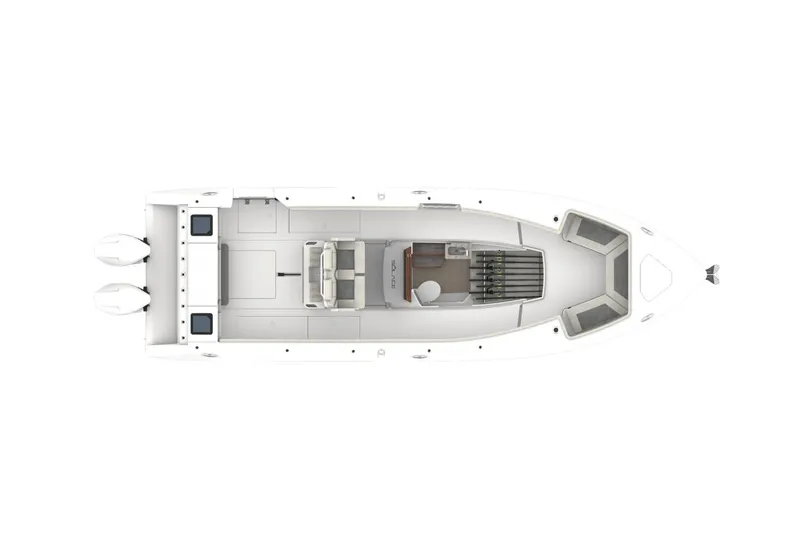 Slide: The Image of 2024 Solace 32 CS boat interior with luxurious seating and ocean view. - 10