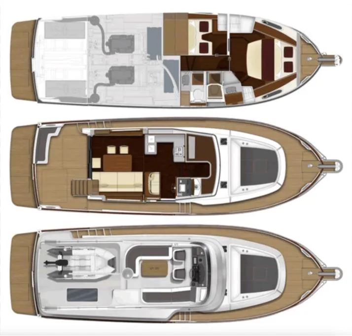 Slide: The Image of Floor plan of 2014 Beneteau Swift Trawler 44, showcasing three levels. - 29