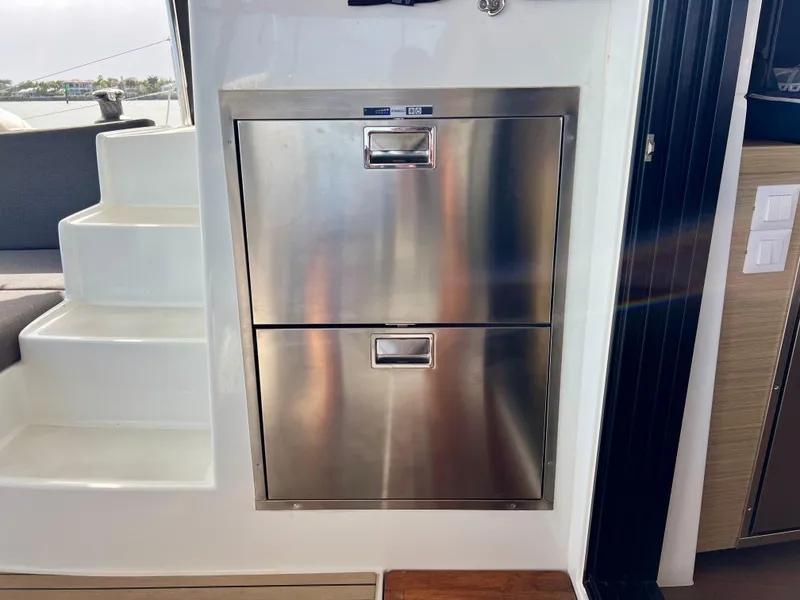 Slide: The Image of Stainless steel drawers on 2024 Lagoon 42 yacht interior. - 32