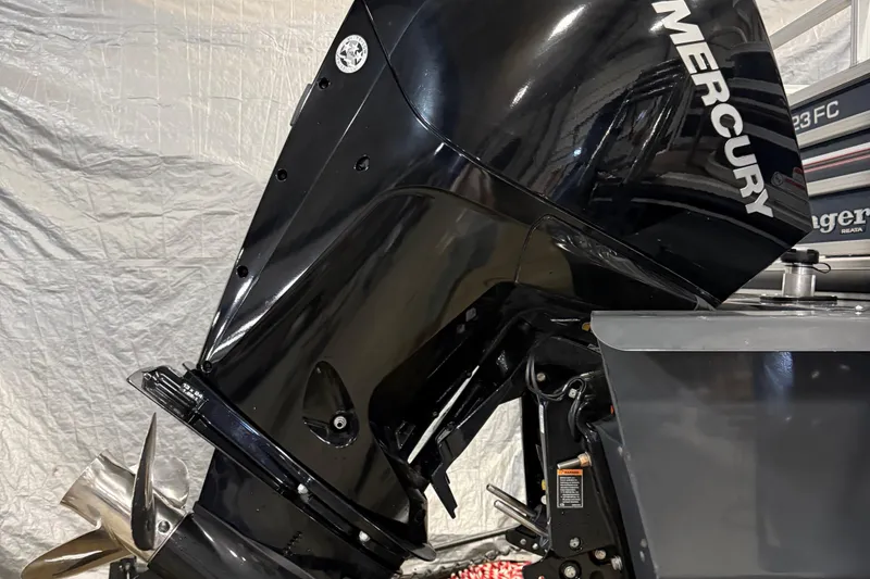 Slide: The Image of Mercury outboard motor on 2021 Ranger 223FC boat, close-up view. - 5